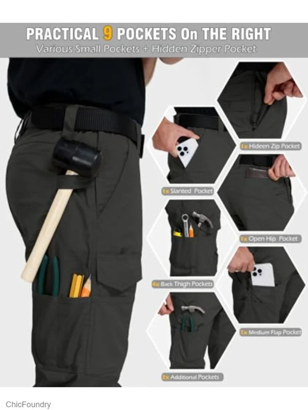 Flex Ripstop Tactical Cargo Pants Water Resistant Hiking EDC Stretch Work Pants